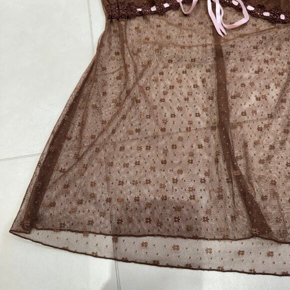 Vintage Sheer Brown Mesh Camisole with Pink Ribbon Detail (S/M) - Picture 9 of 9